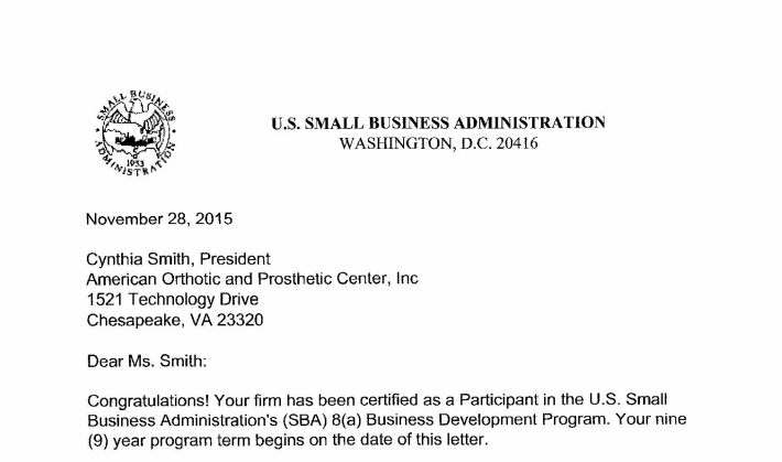 U.S. Small Business Administration 8(a) Business Development Program